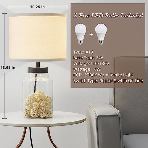 GyroVu Fillable Bedside Table Lamp - Clear Glass, White, with LED Bulbs