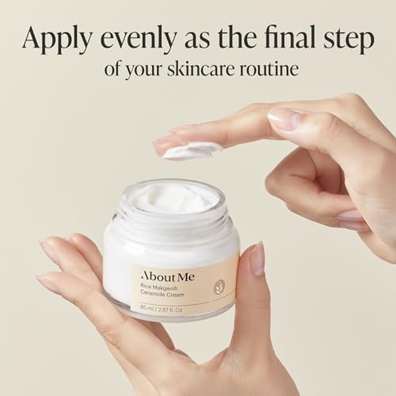 About Me Rice Makgeolli 6 Ceramide Cream ? Fermented Rice Face Moisturizer for Dry Sensitive Skin, Rich Mochi Texture with Shea Butter & Galactomyces, Vegan Fragrance-Free 2.87 oz (85ml)