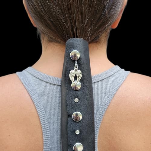 Genuine Leather Motorcycle Ponytail Holder Hair Wrap - 11 inch, Handcrafted