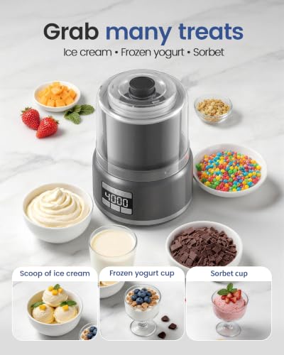 Ice Cream Maker Machine Gray 2.1 Quart Double Insulated Soft Serve Gelato Sorbet