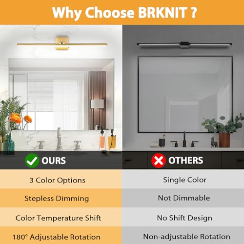 Brass 32 Inch Dimmable LED Bathroom Vanity Light with 3 Color Temperatures