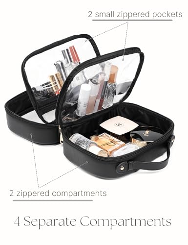 Large Black Clear Cosmetic Bag with 4 Compartments Travel Toiletry Organizer