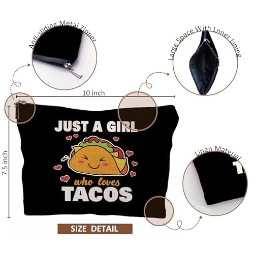 Taco Gifts for Lovers, Makeup Bag, Food Cosmetic Bag With Zipper, Just A Girl Who Loves Tacos, Birthday Gifts