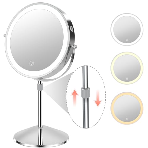 Rechargeable LED Lighted Makeup Mirror with 10X Magnification & Dimmable Lights