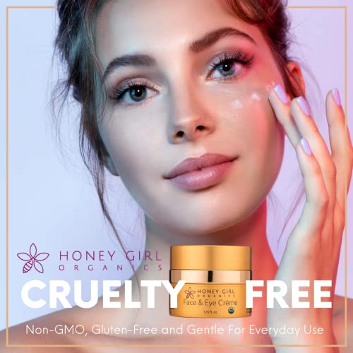 Honey Girl Organics Face & Eye Cr?me, USDA Certified Organic Facial Moisturizer & Under Eye Cream for Wrinkles, Dark Circles and Puffiness w/Hydrating Honey, Beeswax, Essential Oils & EVOO. 1.75oz