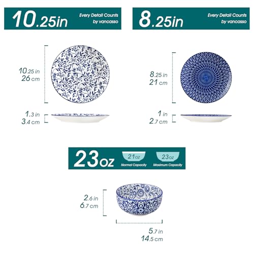 Cobalt Blue 12-Piece Dinnerware Set for 4 - Plates & Bowls, Microwave & Dishwasher Safe