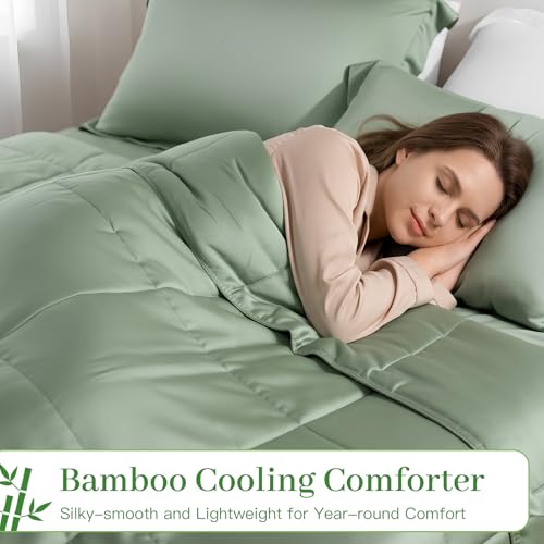 Sage Green Oversized King Bamboo Visco Comforter - Ultra-Soft All-Season Bedding