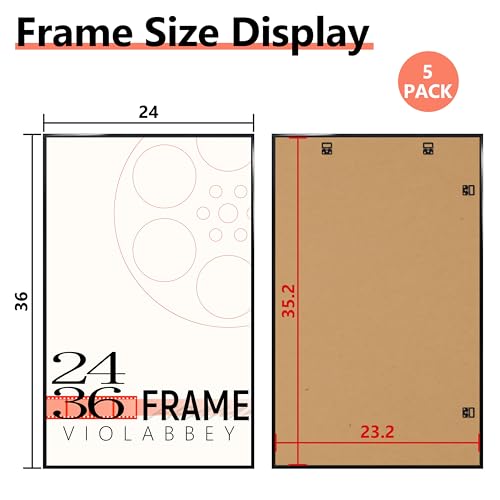 24x36 Poster Frame Set of 5 - Black Gallery Wall Frames for Photos & Art