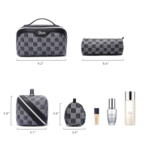 Travel Makeup Bag Cosmetic Organizer Set - Black D-2 - 3 Pieces
