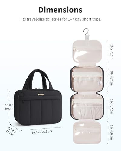 Narwey Hanging Travel Toiletry Bag for Women - Medium Black Quilted Organizer