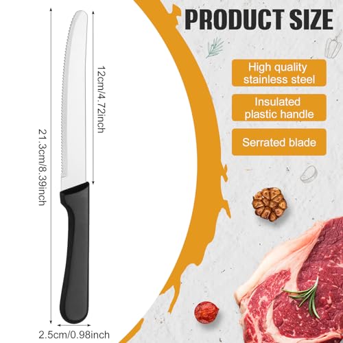 200 Pcs Stainless Steel Serrated Steak Knives with Plastic Handles for Dining & Restaurants