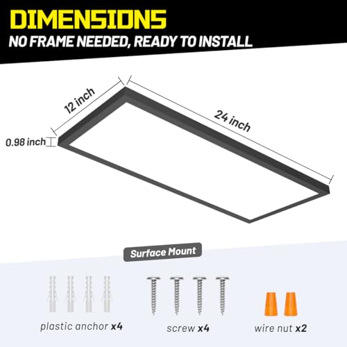 LED Flat Panel Light 2-Pack 24W Dimmable Surface Mount Ceiling Lights 5CCT