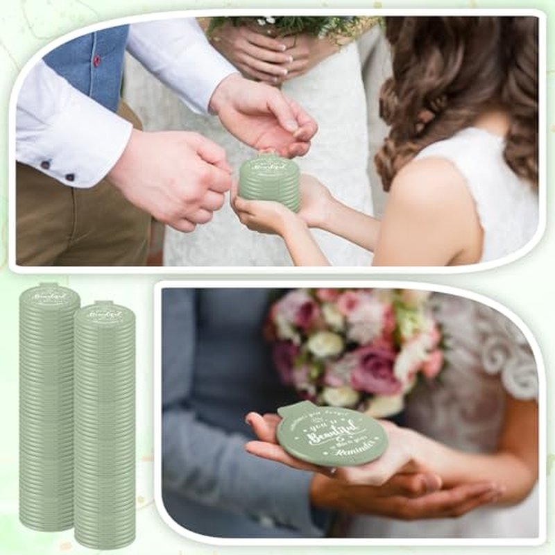 100 Pcs 2.76 Inch Inspirational Compact Mirror Bulk Women Small Gifts Graduation Party Favors Purse Mirror Pocket Mini Stuffer Items for Adult Coworker Cheerleader Employee (Sage Green)