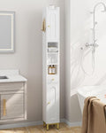 White Tall Bathroom Storage Cabinet with Shelves and Drawer - 7.9 x 7.9 x 70.9 Inches