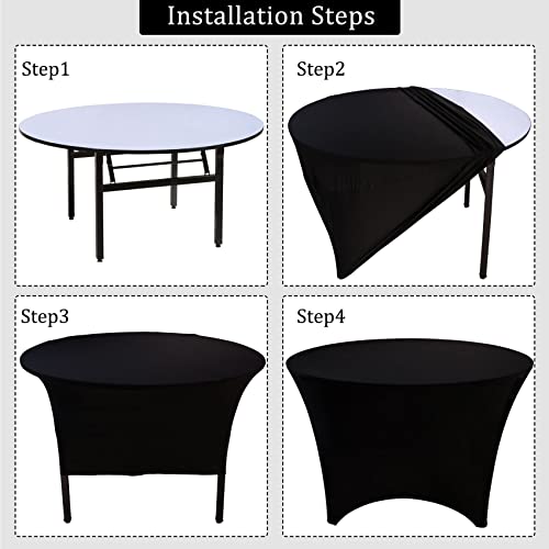 JALANCY 60 Inch Black 8 Pack Spandex Round Tablecloth - Washable & Wrinkle-Resistant