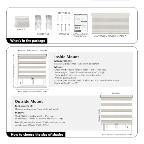 AOSKY Cordless Zebra Blinds for Indoor Windows 59x72 White - Light Control & Privacy