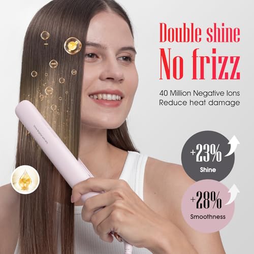 Pink 1-Inch Titanium Flat Iron Hair Straightener & Curling Wand 2-in-1