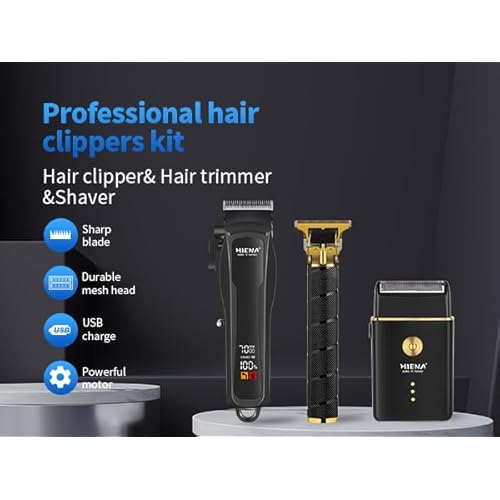 HIENA PRO Professional Hair Clipper Set for Men, Cordless Barber Clippers Set and Trimmer Kit, USB Rechargeable Electric Beard Trimmer Foil Shaver & Men's Facial Grooming Tool Kit, Gifts for Men