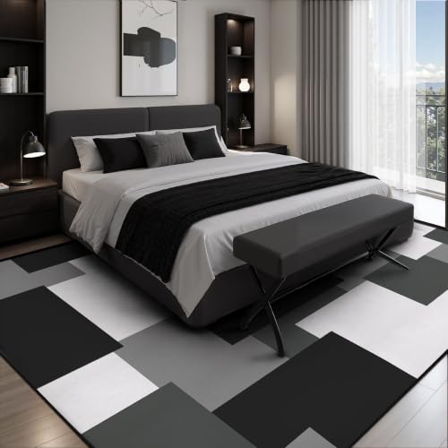Grey 6x9 Area Rug for Living Room - Washable Geometric Black White