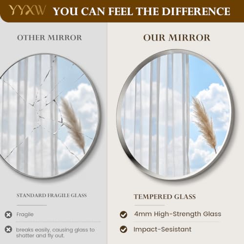30 Inch Brushed Nickel Round Wall Mirror - Beveled Edges, Shatter-Resistant Glass - Variation: Brushed Nickel / 30"L x 30"W