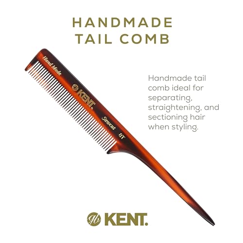 Kent 8-Inch Rat Tail Comb Pack of 3 for Hair Styling & Sectioning - Handmade Fine Tooth Teasing Comb