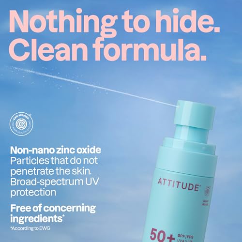 BIO SPECTRA ATTITUDE Baby Mineral Sunscreen SPF 50 - 3 Oz Pack of 1, Unscented, Water-Resistant, Zinc Oxide, EWG Verified