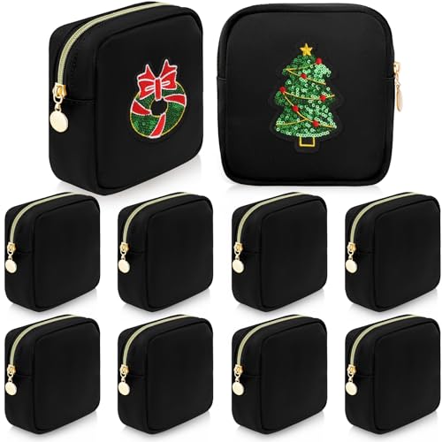 Giesiery 9 Pcs Mini Makeup Bags Bulk Nylon Cosmetic Bags for Purse Travel Bag Pouch Toiletry Organizer Pouches Bag for Women, Small Zipper Pouch Preppy Coin Purse for Custom Birthday Gifts (Black)