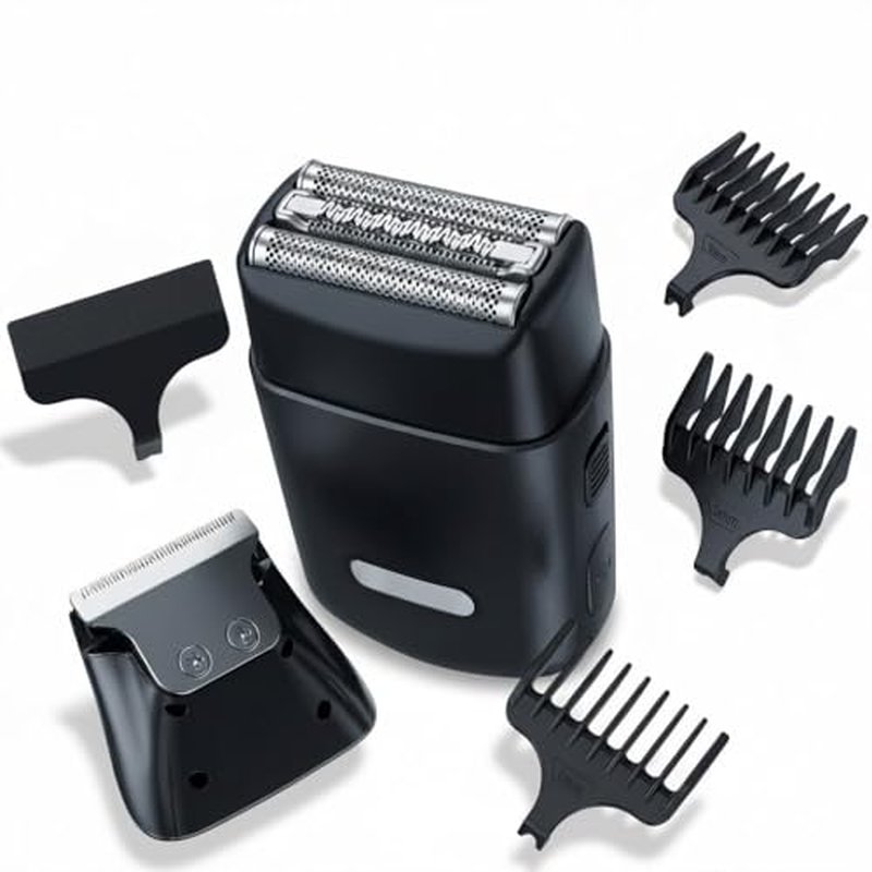 5-in-1 Electric Razor for Men & Beard Trimmer Kit: Dual-Mesh Foil Shaver Head - Cordless Hair Clippers for Bald Head & Face, Waterproof Body Grooming for Home, Shower & Travel