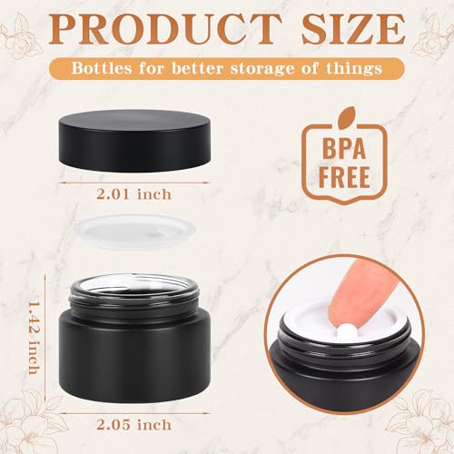Black Frosted Glass Cosmetic Jars with Airtight Lids - 1oz Small Containers for DIY Skincare & Candles - 24 Pack