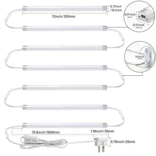 Dimmable 12 Inch Under Cabinet LED Lights - Cold White, Linkable, Plug-in & Hardwired, 12 PCS