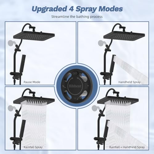 Square 13-Inch Rain Shower Head with 5 Modes & Handheld Spray - Matte Black