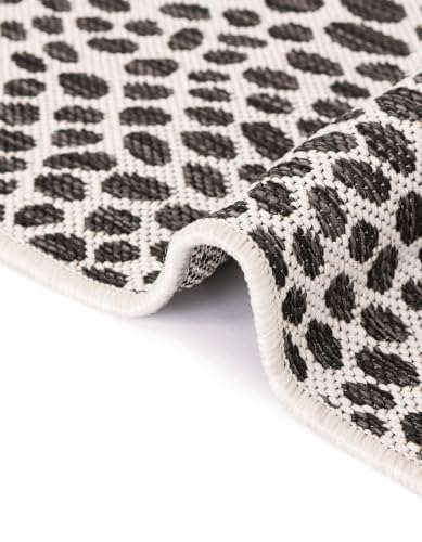Unique Loom Cape Town Outdoor Area Rug 6'1 x 9' Black Ivory Rectangular