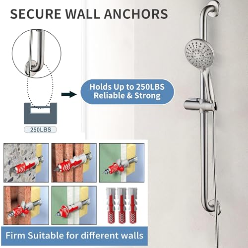 Brushed Nickel Shower Slide Bar Set with Handheld Head & 69-Inch Hose - ADA Compliant