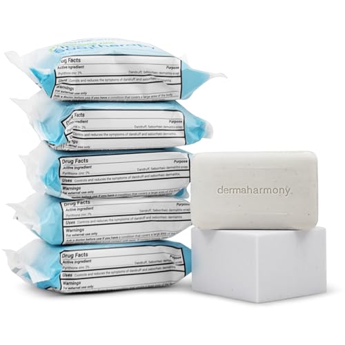 Dermaharmony Set of 5 2% Pyrithione Zinc (ZnP) Bar Soap 4 oz - Crafted for Those with Skin Conditions - Seborrheic Dermatitis, Dandruff, etc.