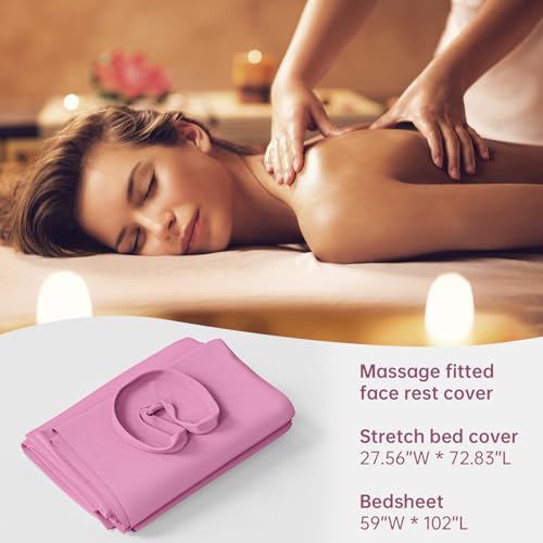 Massage Table Sheet Set - Pink, Microfiber, Fitted & Face Cover, 3-Piece