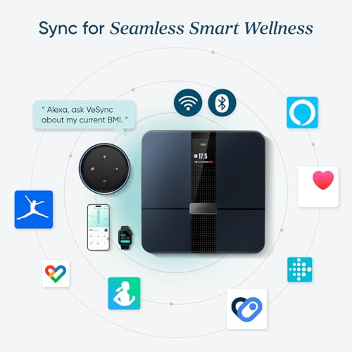 Etekcity Smart Body Fat Scale with Bright Color Display, Black - 11.8x11.8in, Wi-Fi Connectivity & App Compatibility