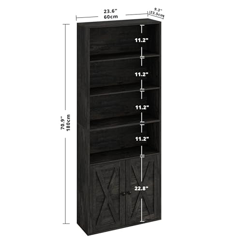 IRONCK Charcoal Grey Industrial Bookshelf - 6-Shelf Floor Standing Bookcase, 70in Tall for Home Office & Living Room