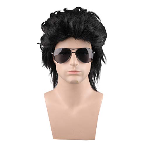 Black Mullet Wig for Men - 80s Punk RockStyle Synthetic Cosplay Wig