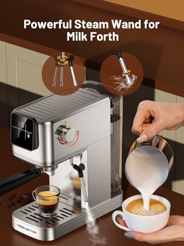 Large Silver KEENSTAR 20-Bar Espresso Machine with Milk Frother - Hot & Cold Coffee Maker