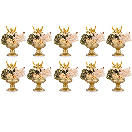 Hewory Gold Metal Vases for Centerpieces - 10pcs, 6.5in Wedding & Party Decor