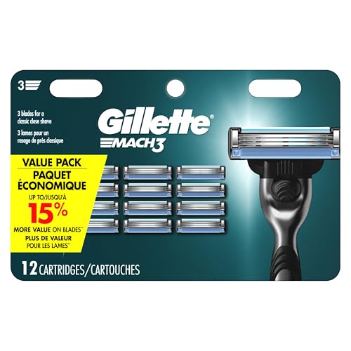 Gillette Mach 3 Razor Blade Refills 12 Pack - Compatible with Mach 3 Razors