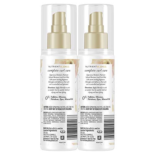 Pantene Heat Protectant Spray with Jojoba Oil for Curly Hair, Nutrient Blends Moisture Lock Curl Mist, Sulfate Free, 3.2 fl oz Twin Pack