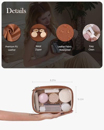 Pocmimut Large & Small Clear Makeup & Toiletry Bags for Travel, Brown