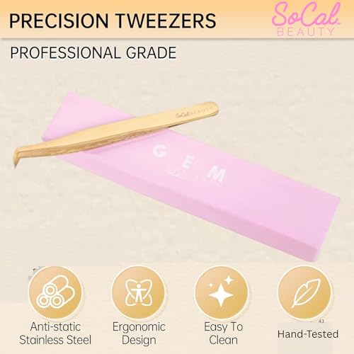 GEM Volume Boot Lash Tweezer by SoCal Beauty ? Gold Precision Eyelash Tweezer for Eyelash Extensions with mm Measurement ? Professional Tweezers for Eyelash Extension & Volume Fan