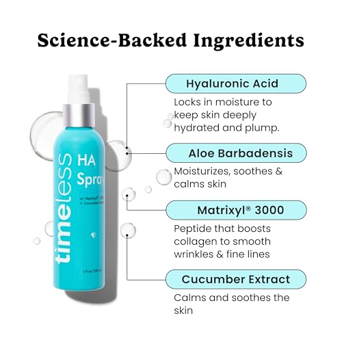 Timeless Skin Care HA Matrixyl 3000 with Cucumber Spray - Skin Mist with Hyaluronic Acid - Fragrance-Free Hydrating Face Spray - Soothing Matrixyl Skin Care Mist - 4 oz