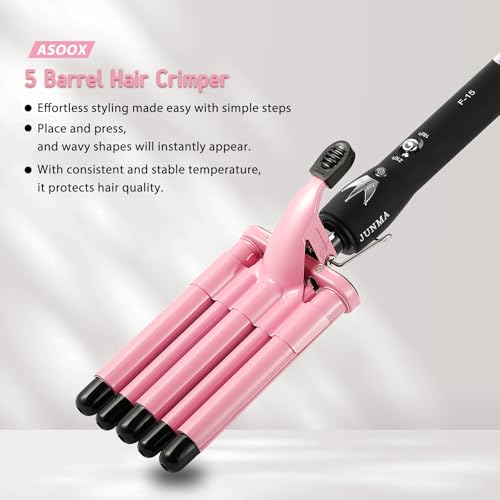 5-Barrel Hair Curling Iron 16mm Crimper with Adjustable Temperature - Ionic Ceramic for Soft Long-Lasting Waves
