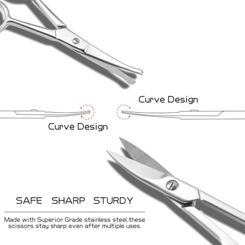 2PCS Multifunctional Eyebrow Scissors for Women, Mustache Scissors and Nose Hair Scissor for Men, Curved Grooming Scissors for Eyebrow, Mustache, Beard, Eyelashes - Premium Stainless Steel Quality