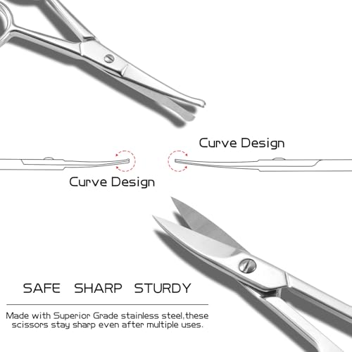 2PCS Multifunctional Eyebrow Scissors for Women, Mustache Scissors and Nose Hair Scissor for Men, Curved Grooming Scissors for Eyebrow, Mustache, Beard, Eyelashes - Premium Stainless Steel Quality