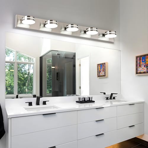 Bicrink 5-Light Dimmable Brushed Nickel Vanity Light Over Mirror, 40in, 350° Rotating Heads