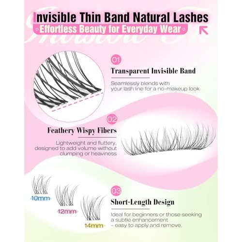 Natural Lash Clusters Kit 10-12-14mm Short Eyelash Clusters Kit Wispy Cluster Eyelash Extensions Clear Band Lash Extensions Kit C Curly Individual Lashes Clusters by Delyneph